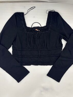 Free People Scarlet Smocked Crop Top in Black